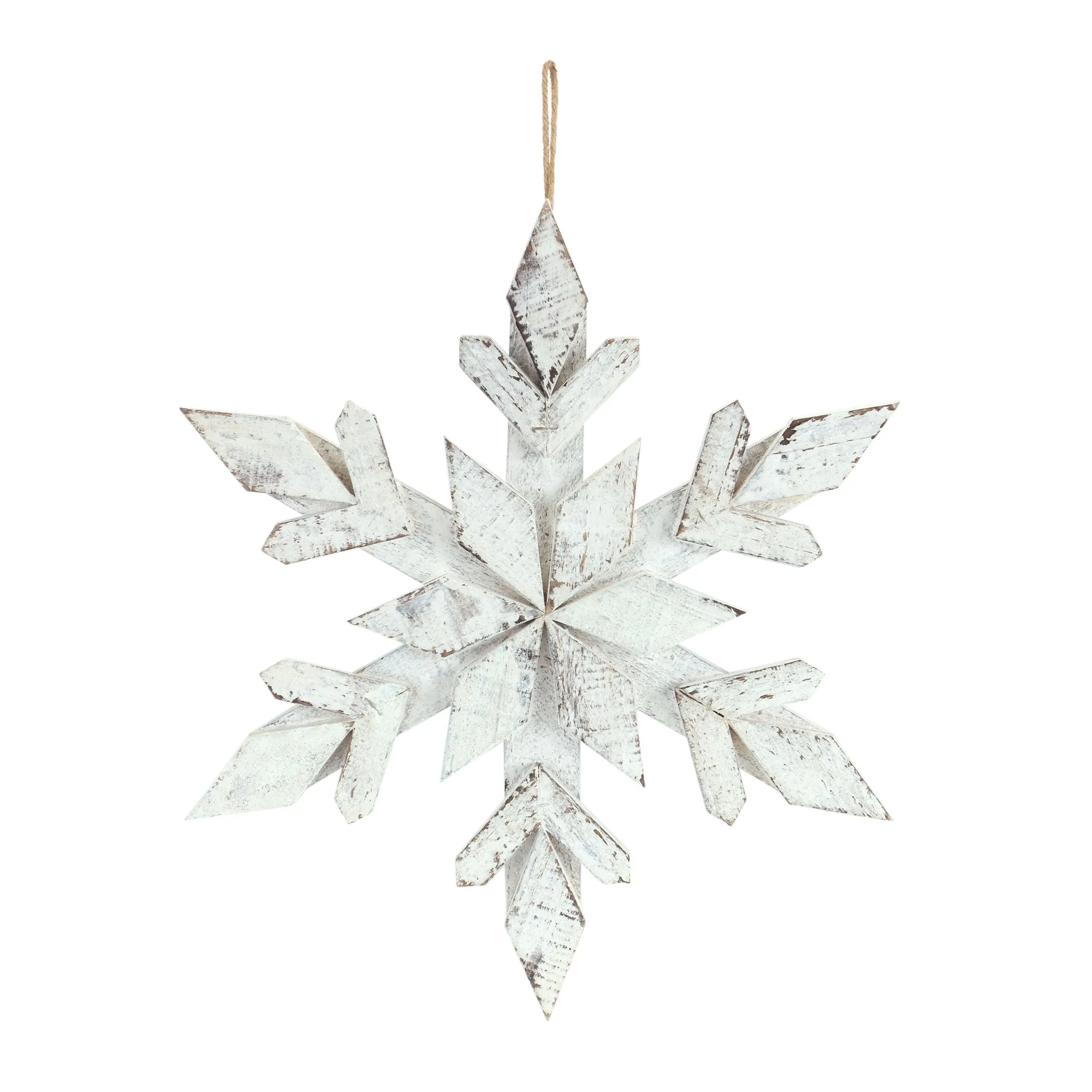 14" Winter Snowflake Wood Ornament