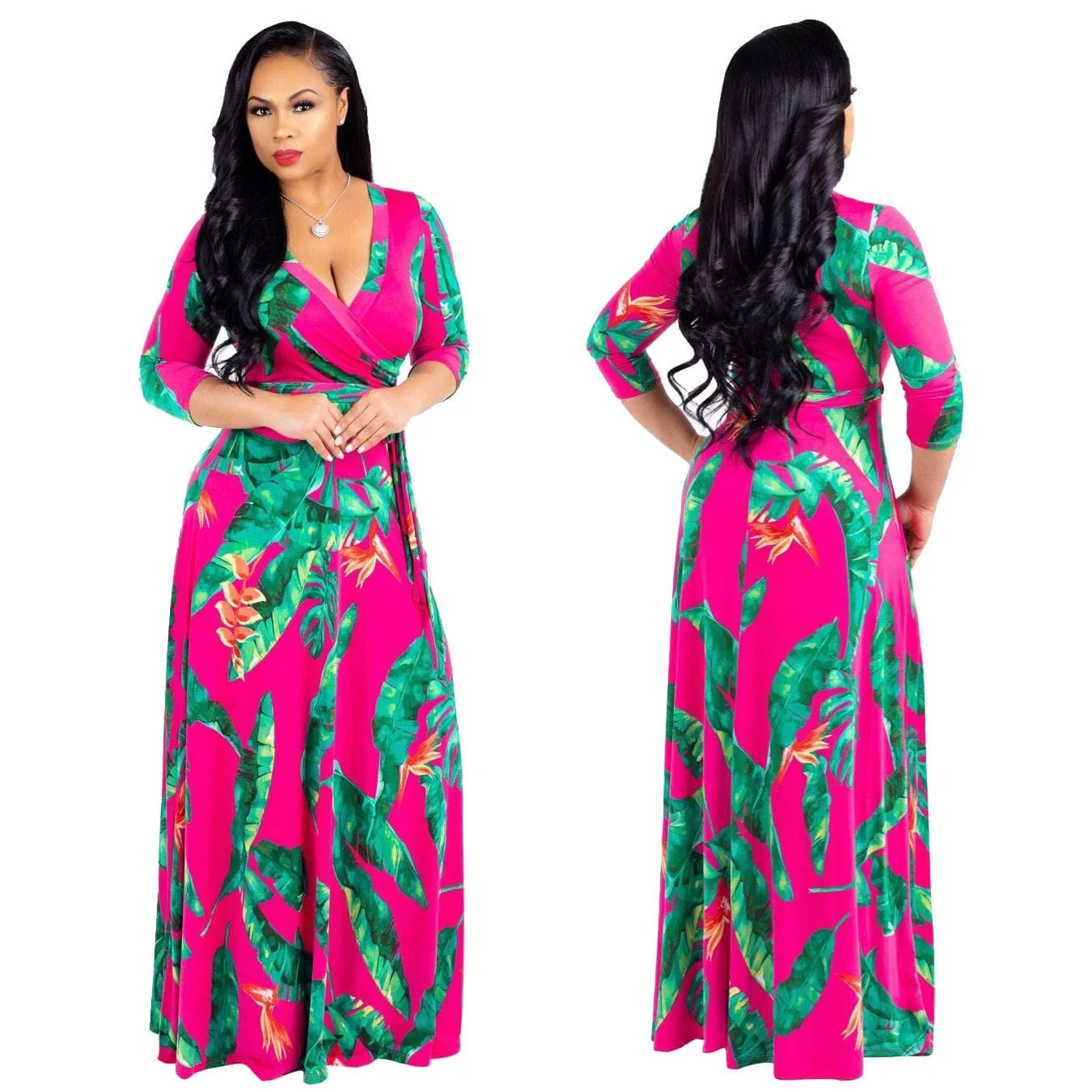 2022 Summer Fashion Women Tropic Floral Print Maxi Dress