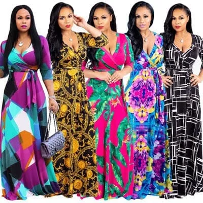 2022 Summer Fashion Women Tropic Floral Print Maxi Dress