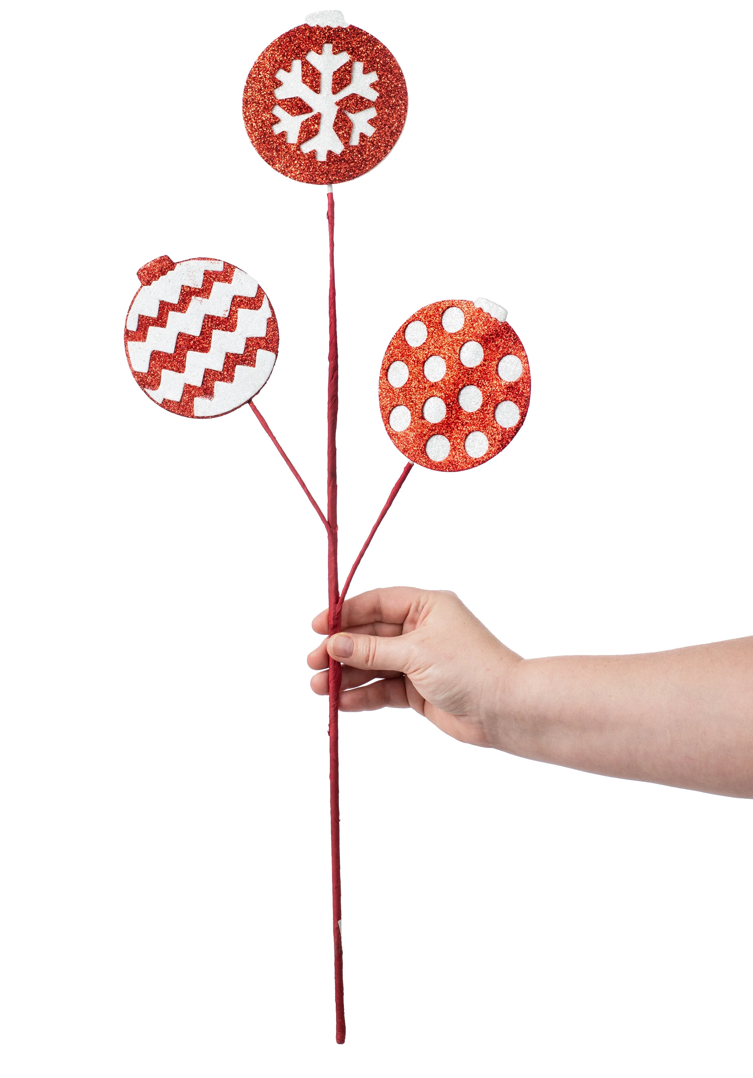 25" Glittered Christmas Ornaments Spray: Red & White