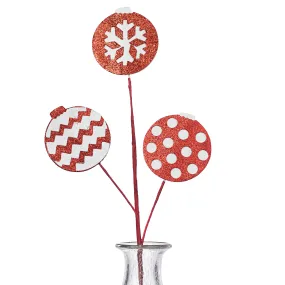 25" Glittered Christmas Ornaments Spray: Red & White