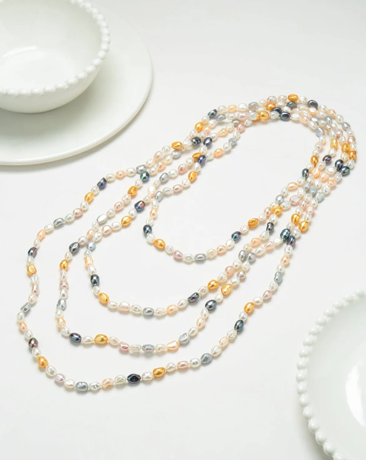 68-inch Length Multicolor Keshi Pearl Long Necklace
