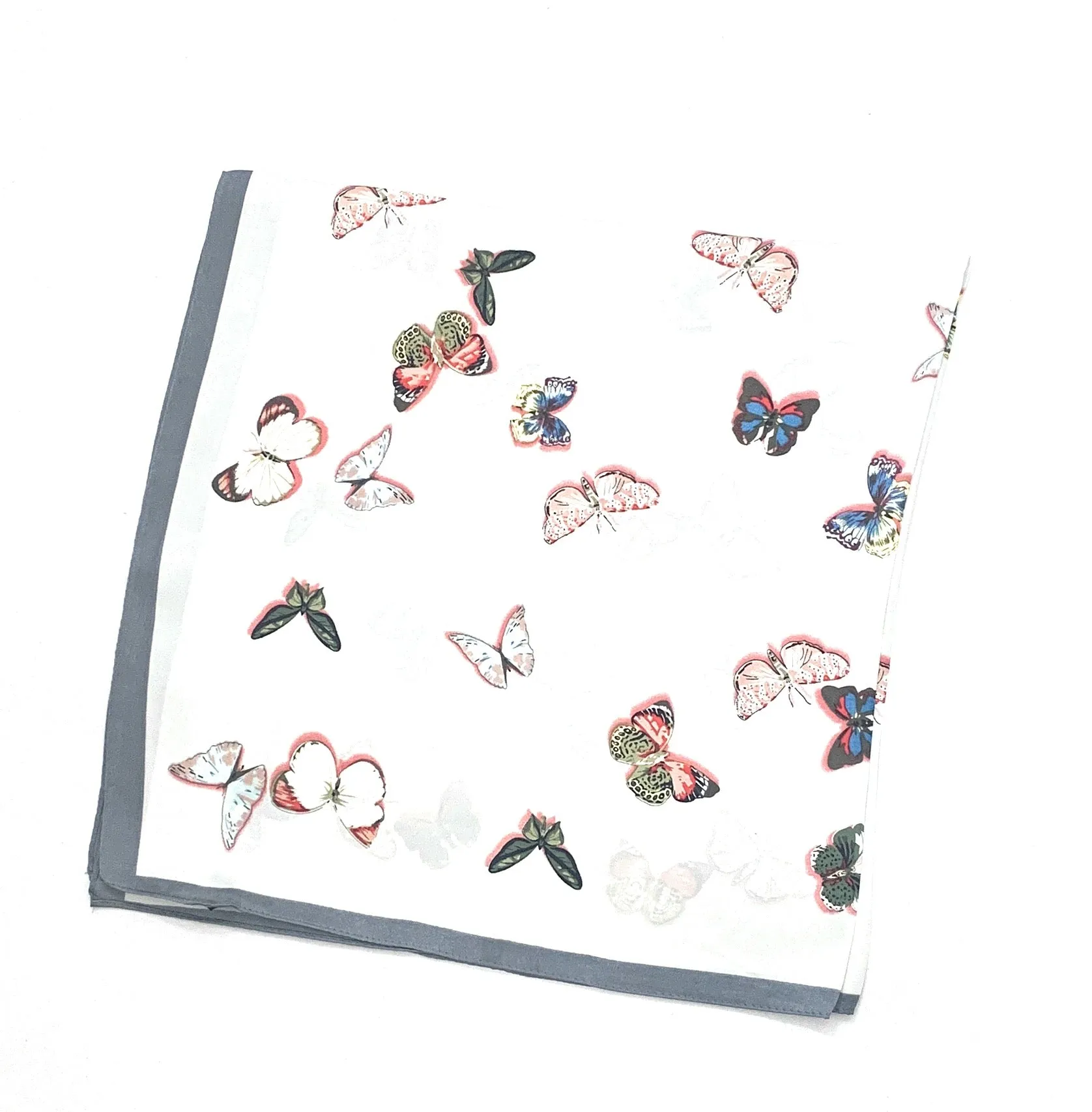 70cm x 70cm Grey Butterfly Print Pattern Square Scarf Big Ladies Women Faux Silk Head Neck Thin Bag Charm