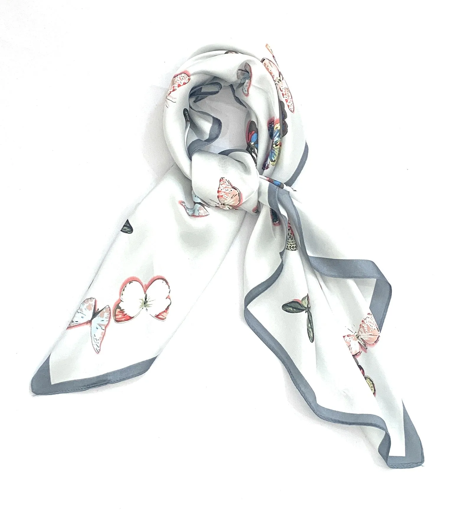 70cm x 70cm Grey Butterfly Print Pattern Square Scarf Big Ladies Women Faux Silk Head Neck Thin Bag Charm