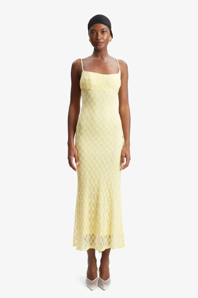 Adoni Mesh Midi Dress in Canary Yellow