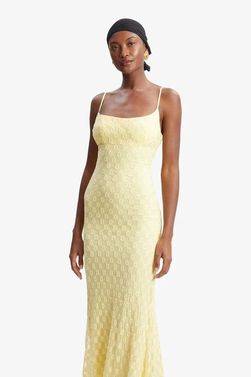 Adoni Mesh Midi Dress in Canary Yellow