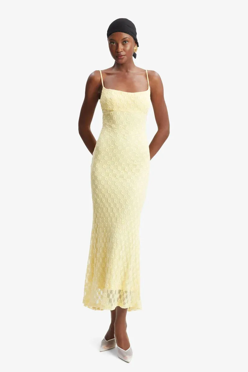 Adoni Mesh Midi Dress in Canary Yellow
