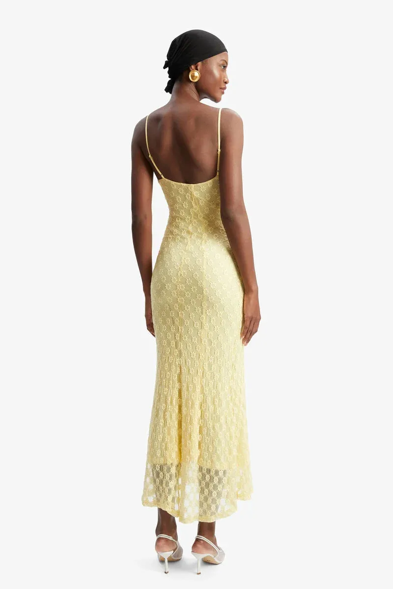 Adoni Mesh Midi Dress in Canary Yellow