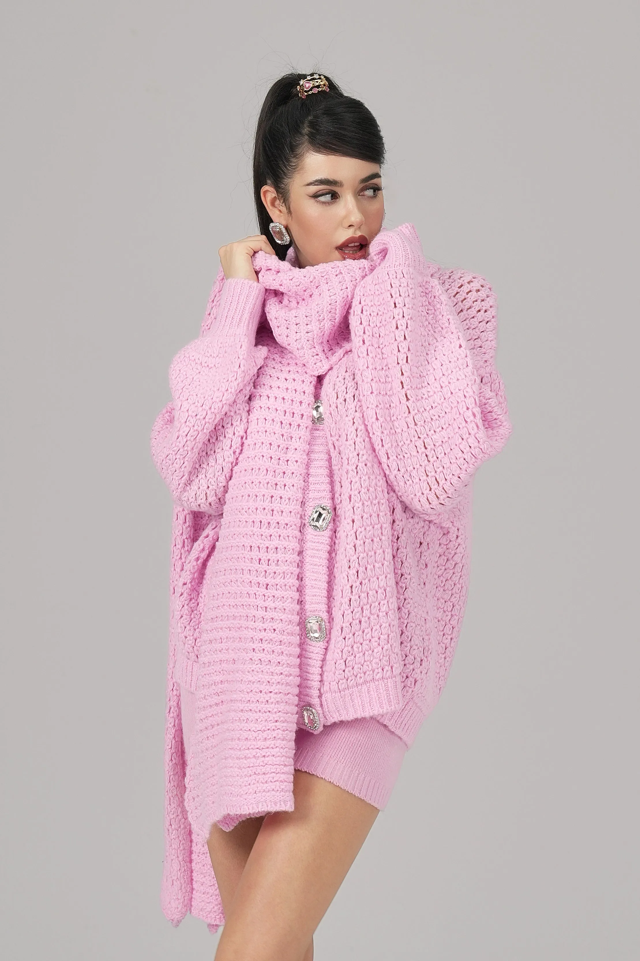 Alexis Cardigan   Scarf Set (Pink)