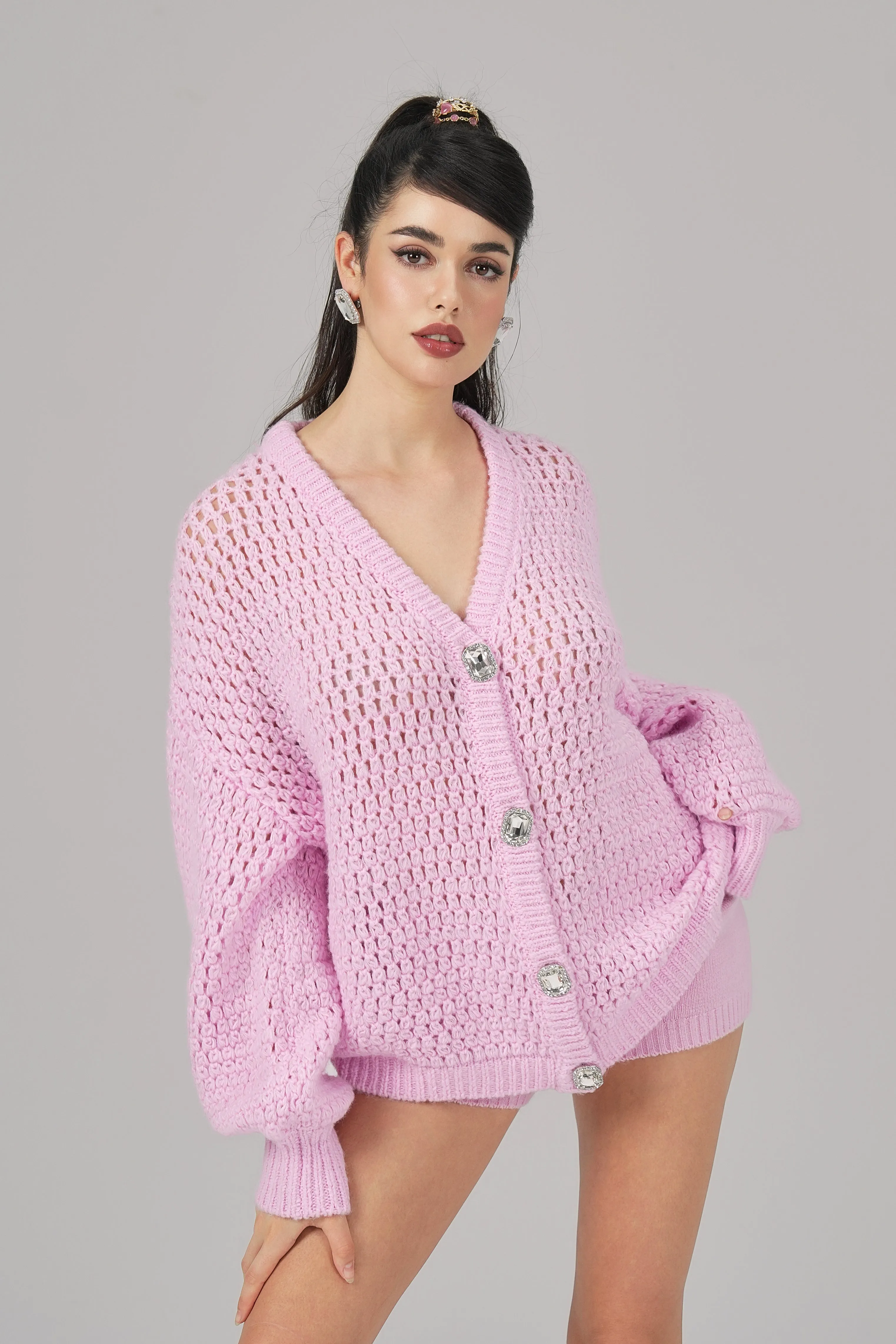 Alexis Cardigan   Scarf Set (Pink)