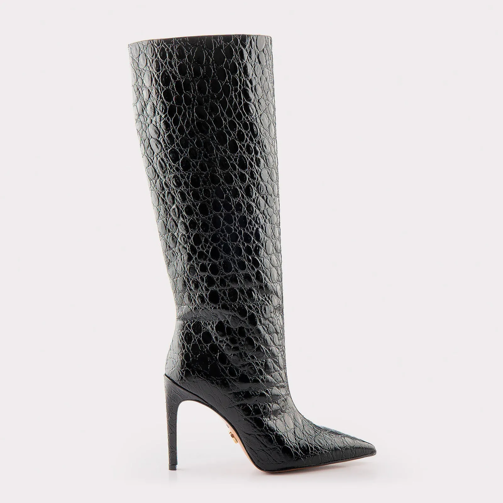 ANASTASIA 02 BLACK CROCO EMBOSSED LEATHER BOOTS