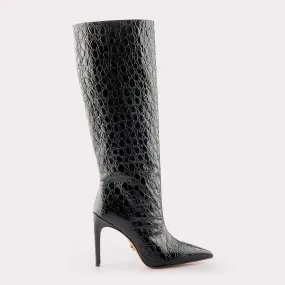 ANASTASIA 02 BLACK CROCO EMBOSSED LEATHER BOOTS
