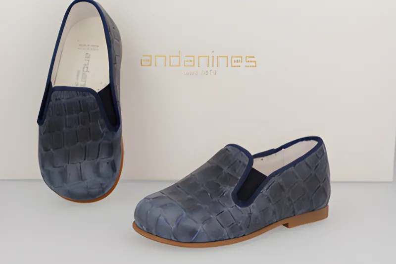 Andanines Navy Crocodile Print Smoking Slip On 182447