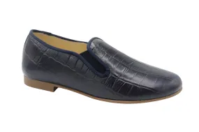 Andanines Navy Crocodile Print Smoking Slip On 182447