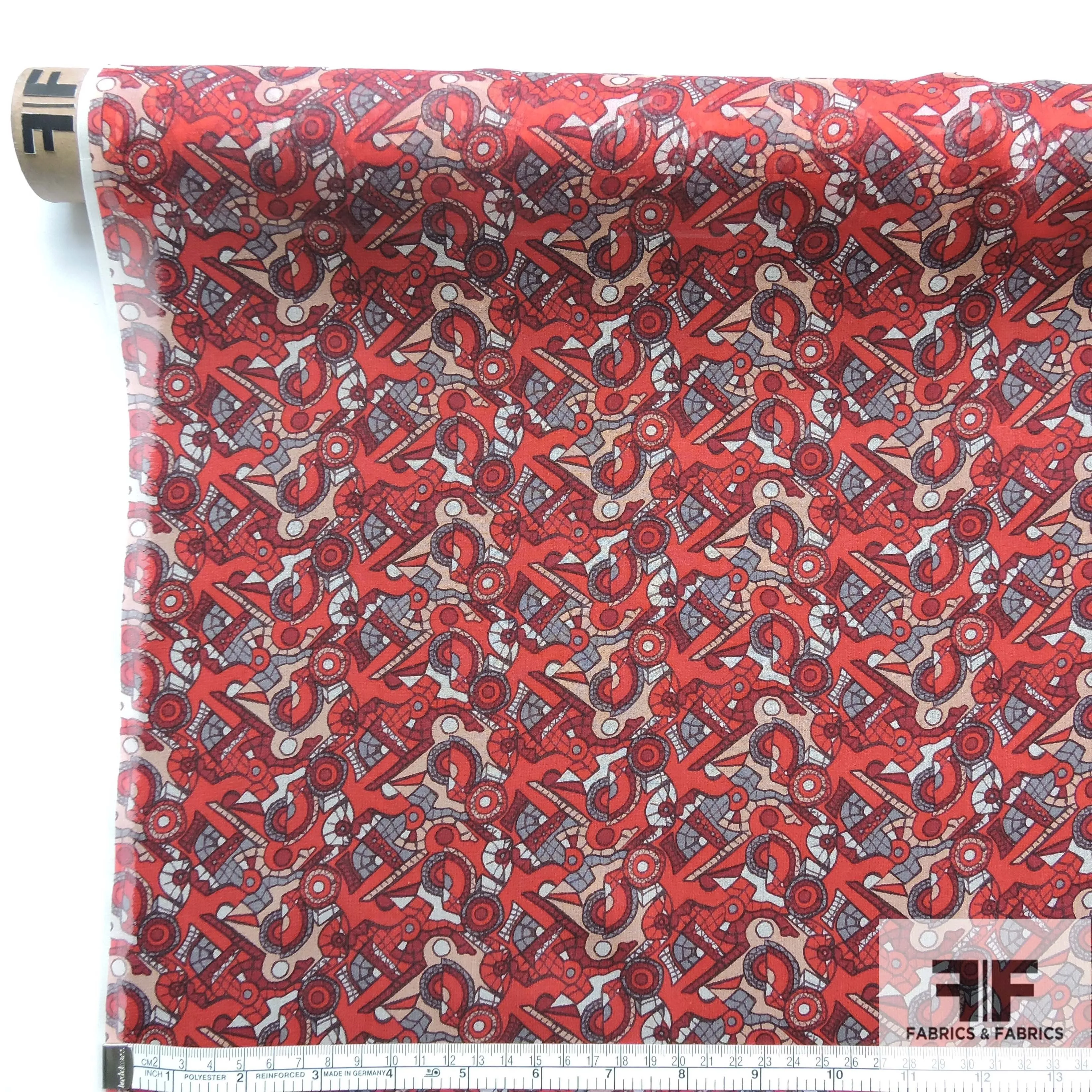 Art Deco Abstract Printed Silk Organza - Red