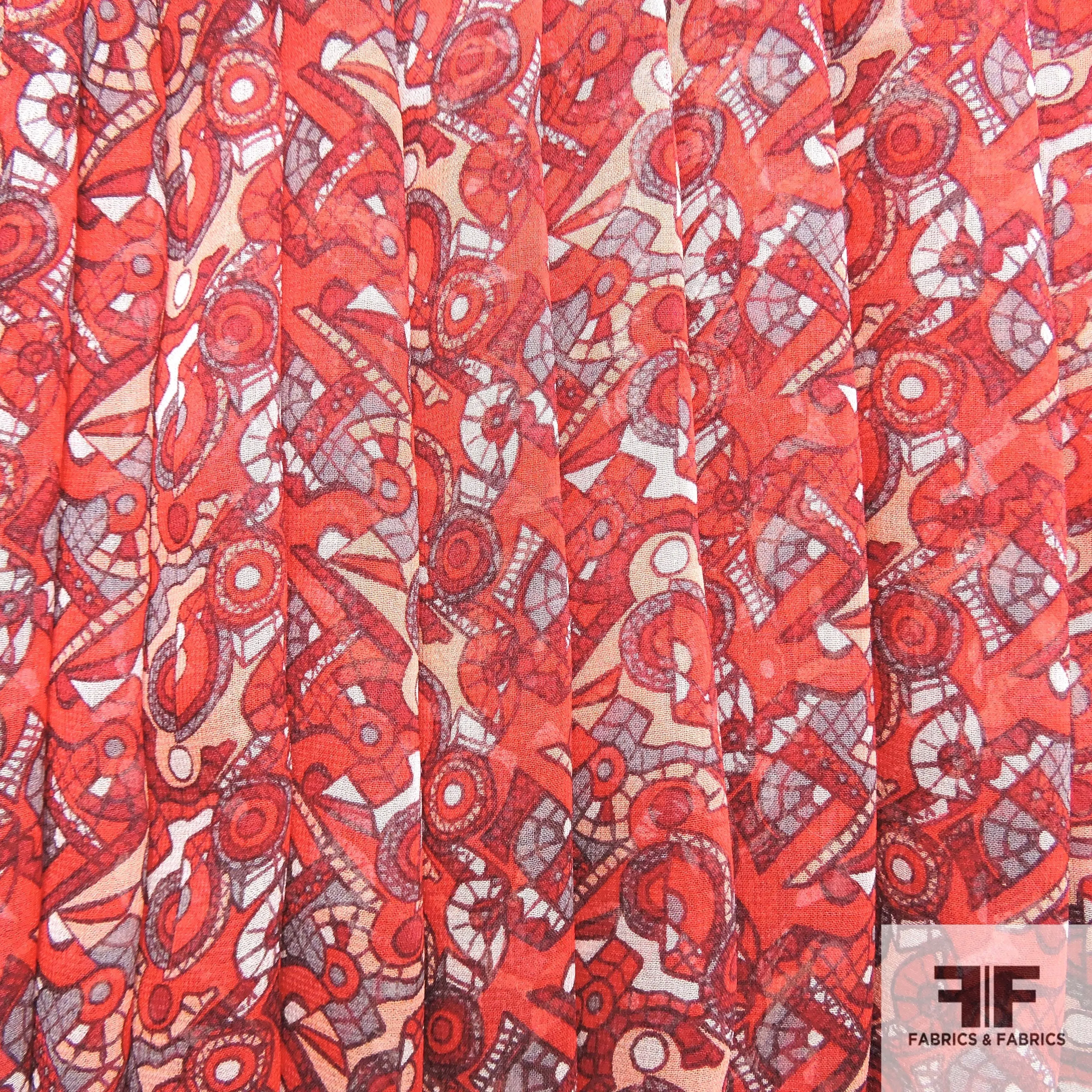 Art Deco Abstract Printed Silk Organza - Red