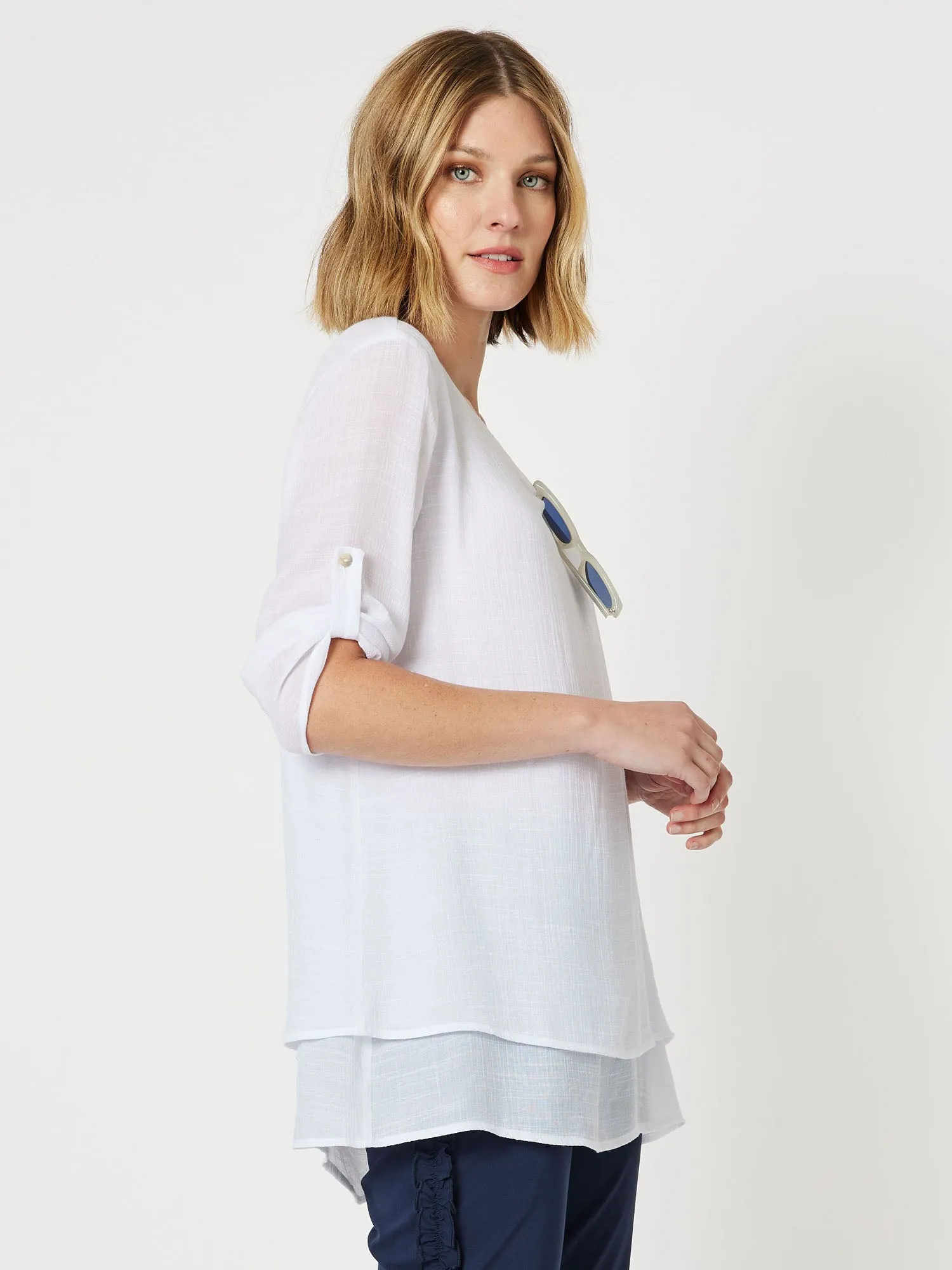 Atlantis V-Neck Layered Top - White