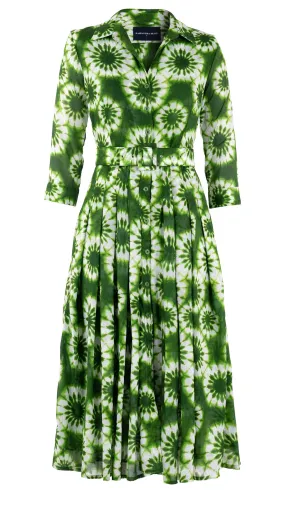 Audrey Dress #4 Shirt Collar 3/4 Sleeve Midi Length Cotton Musola (Shibori Snowflake)