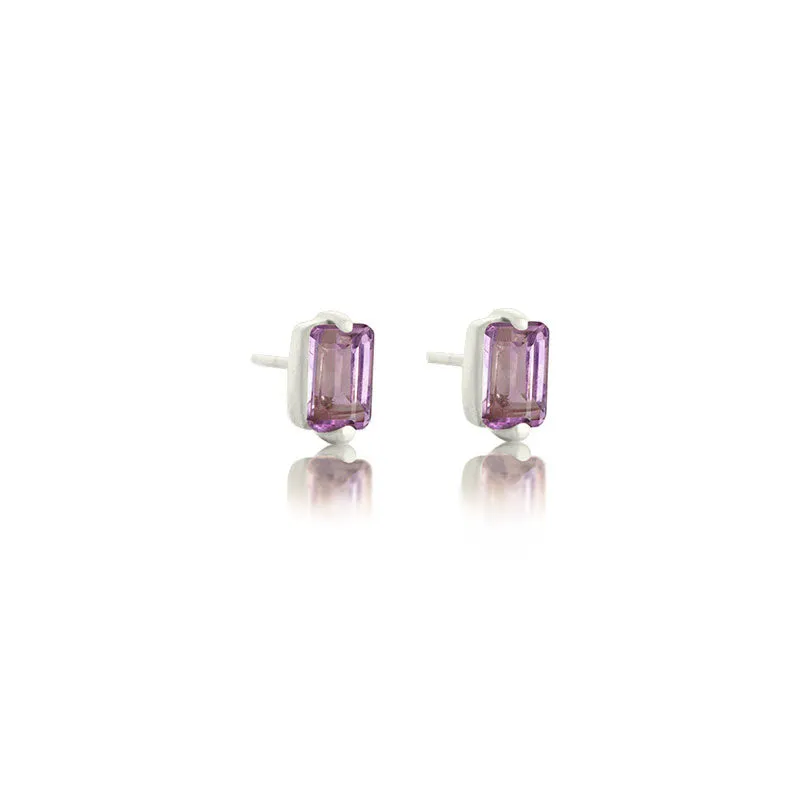 Baguette Mini Stud, Amethyst, Silver