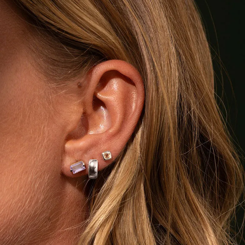 Baguette Mini Stud, Amethyst, Silver