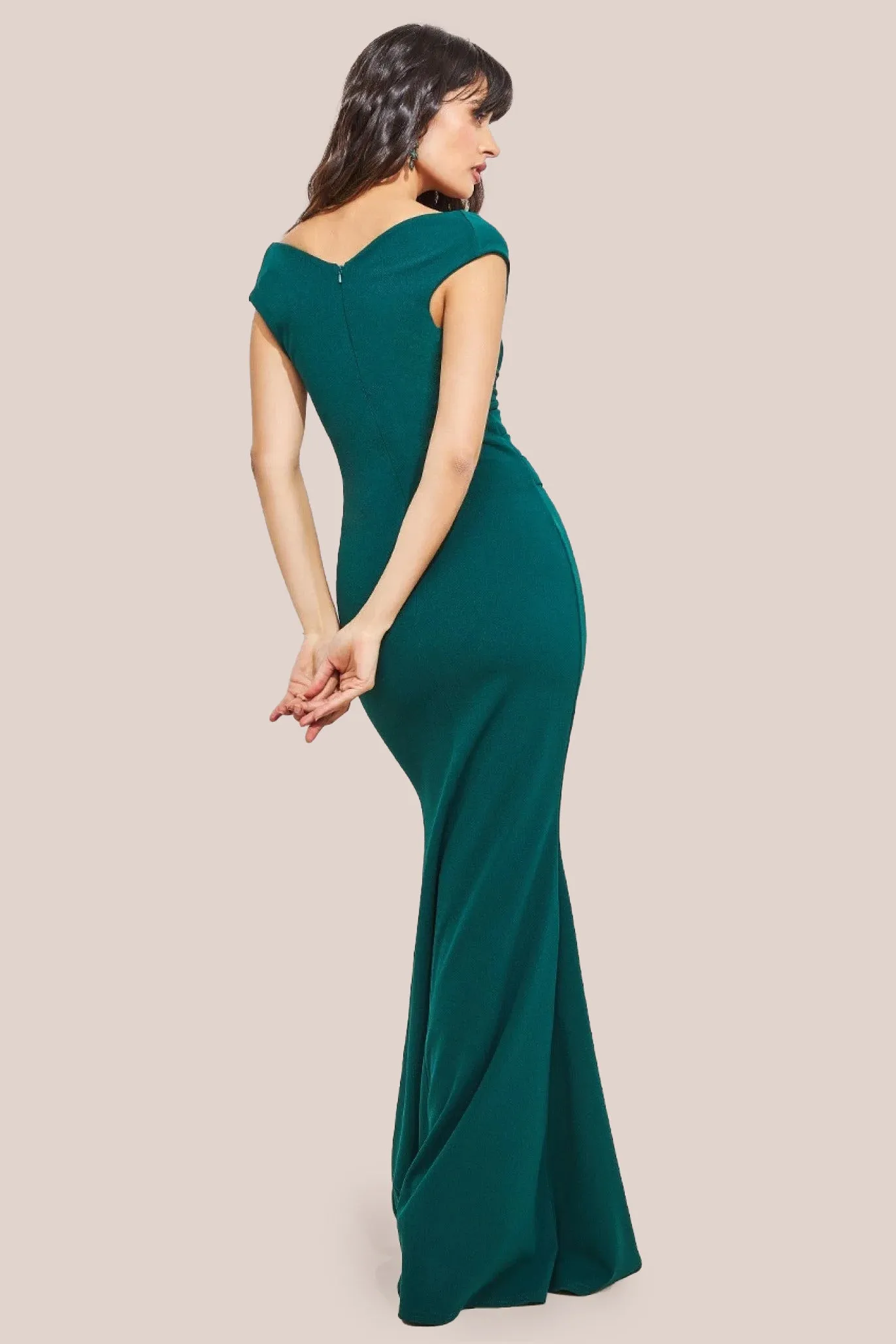 Bardot Pleated Maxi Dress - EmeraldGreen by Goddiva