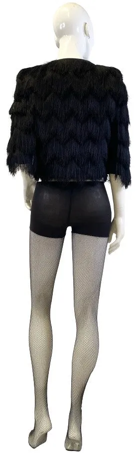 BCBG Maxazria Jacket Black Fringe Cropped Size S NWOT SKU 000409-6