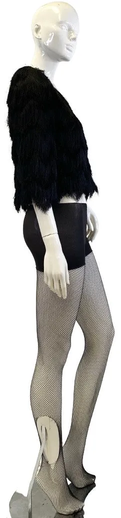 BCBG Maxazria Jacket Black Fringe Cropped Size S NWOT SKU 000409-6