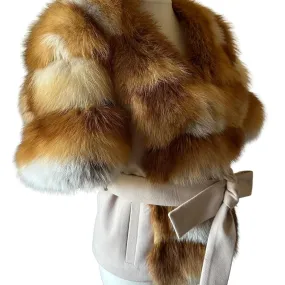 Beige Bolero jacket coat fur fox and cashmere size S-M