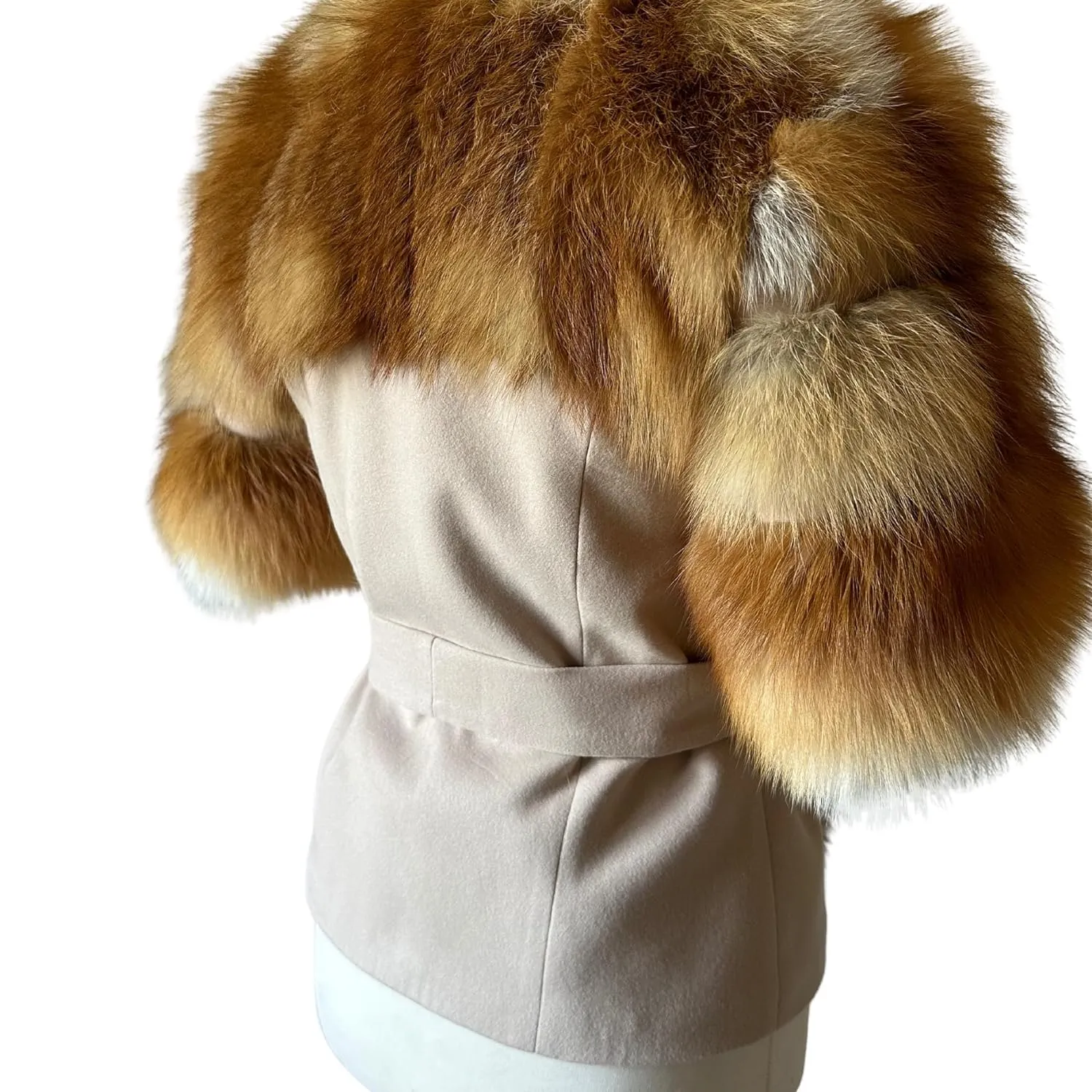 Beige Bolero jacket coat fur fox and cashmere size S-M