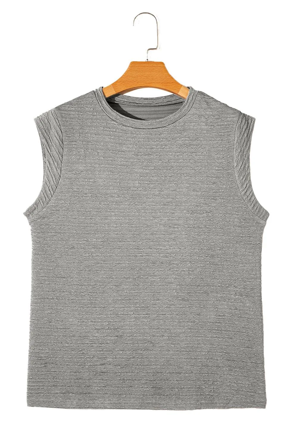 Beige Casual Solid Color Textured Sleeveless Shirt