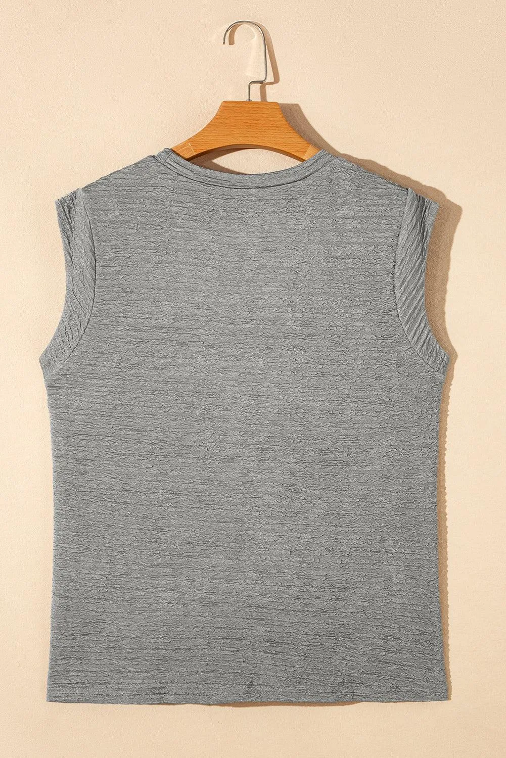 Beige Casual Solid Color Textured Sleeveless Shirt