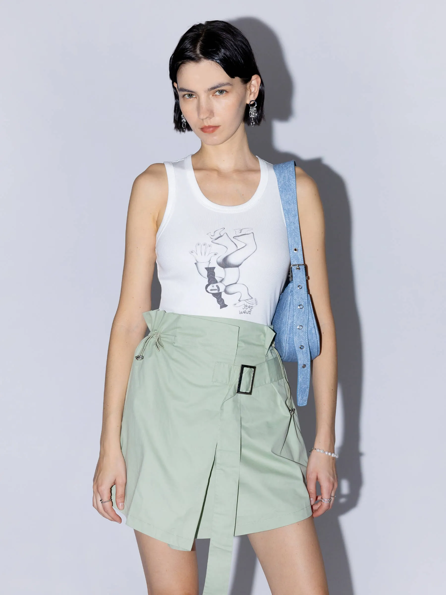 Belted Layered Wrap Cotton Skirt