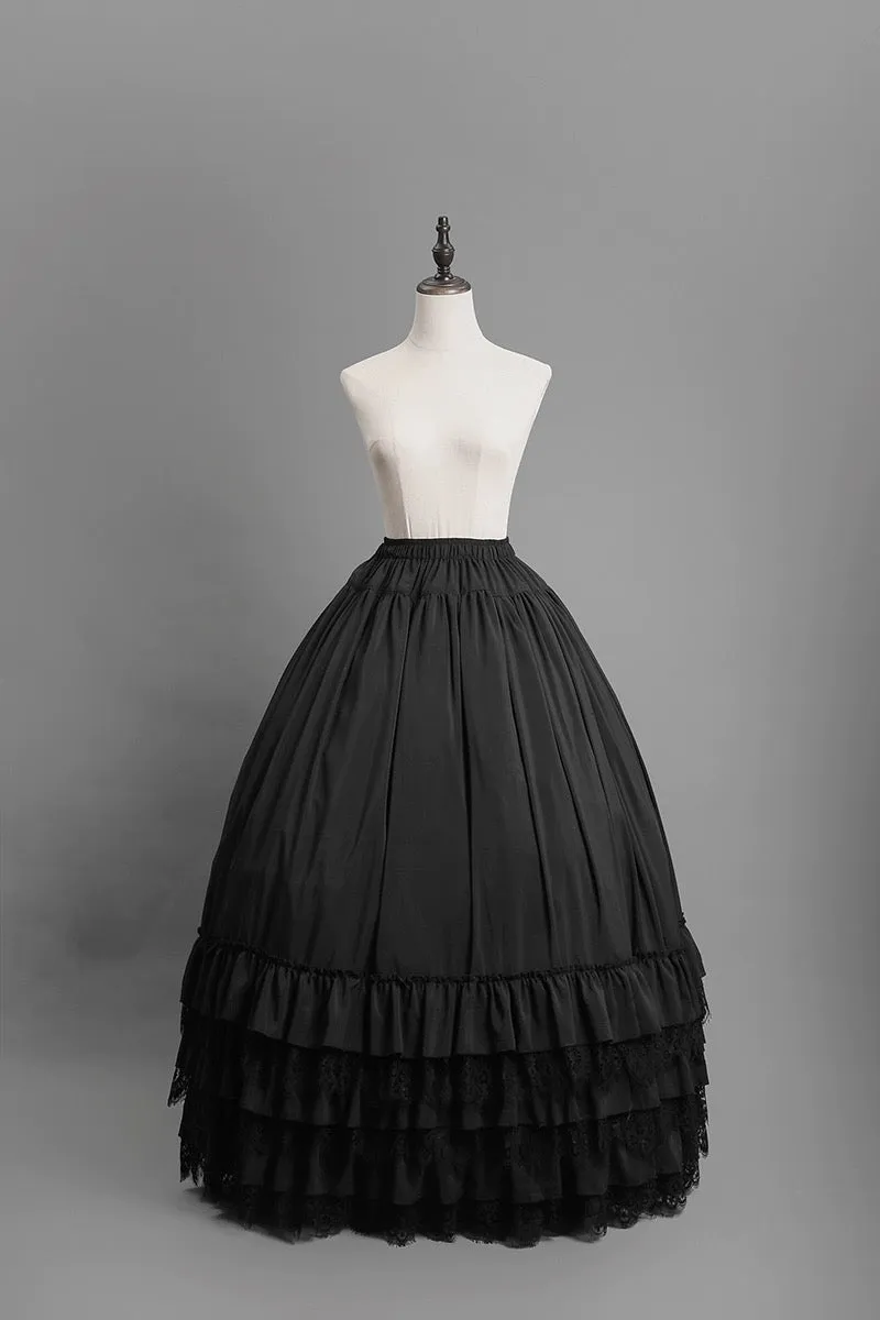 Black Gothic Lolita Ball Gown - Victorian-Inspired Layered Tulle Ruffle Dress Plus Size