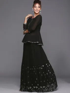 Black Mirror Embroidered Tierred Skirt with Embroidered Peplum Top