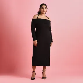 Black Rib Plus Size Off-Shoulder Bodycon Dress