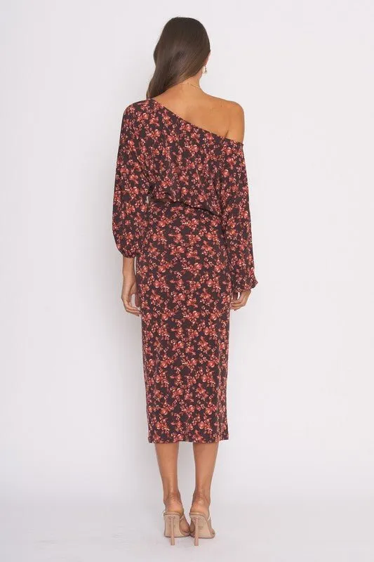 Black Rust Floral Print Skirt