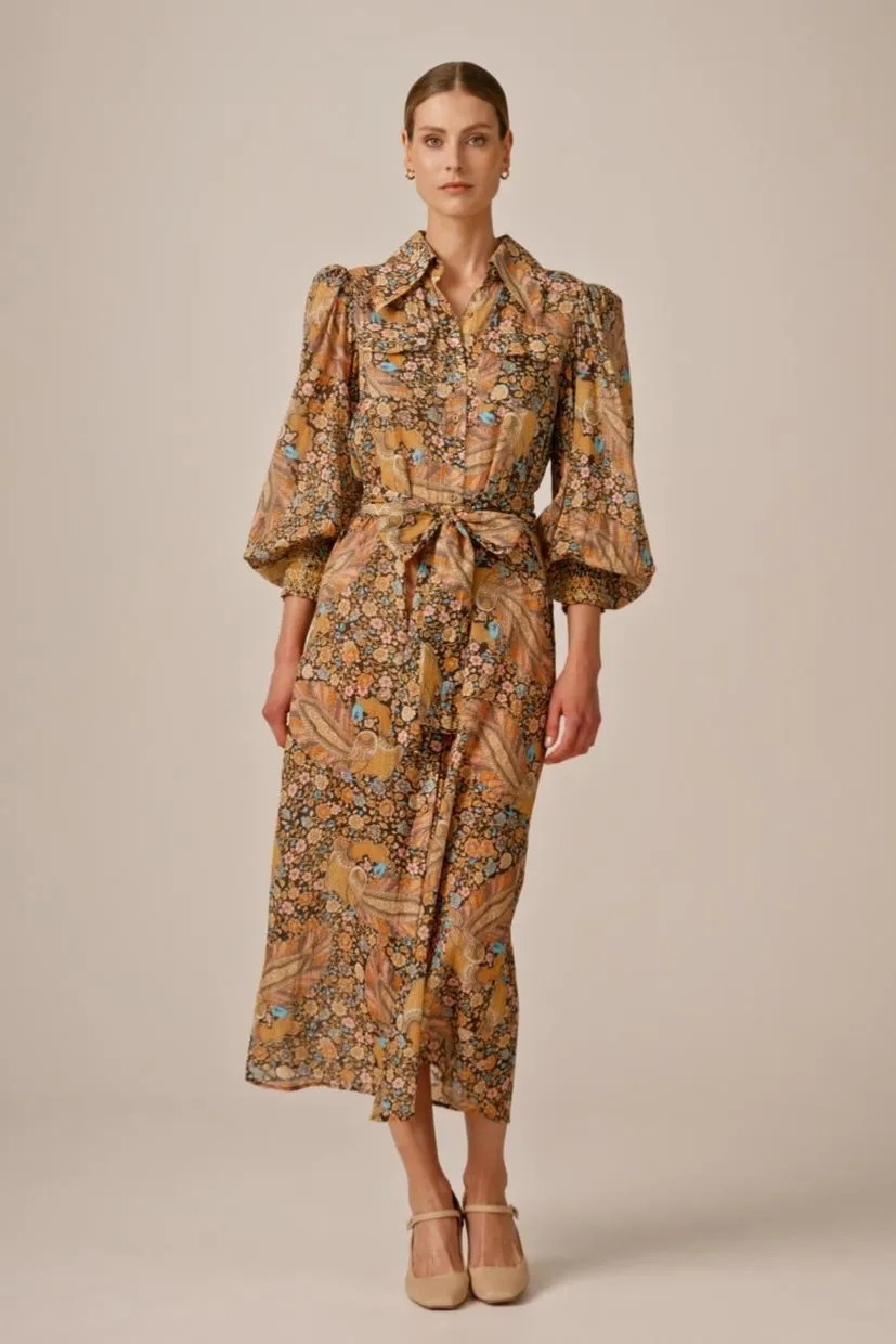 Bohemian Shirt Dress in Feathers