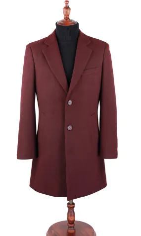 Burgundy Wool Slim Fit 3 Button Top Coat