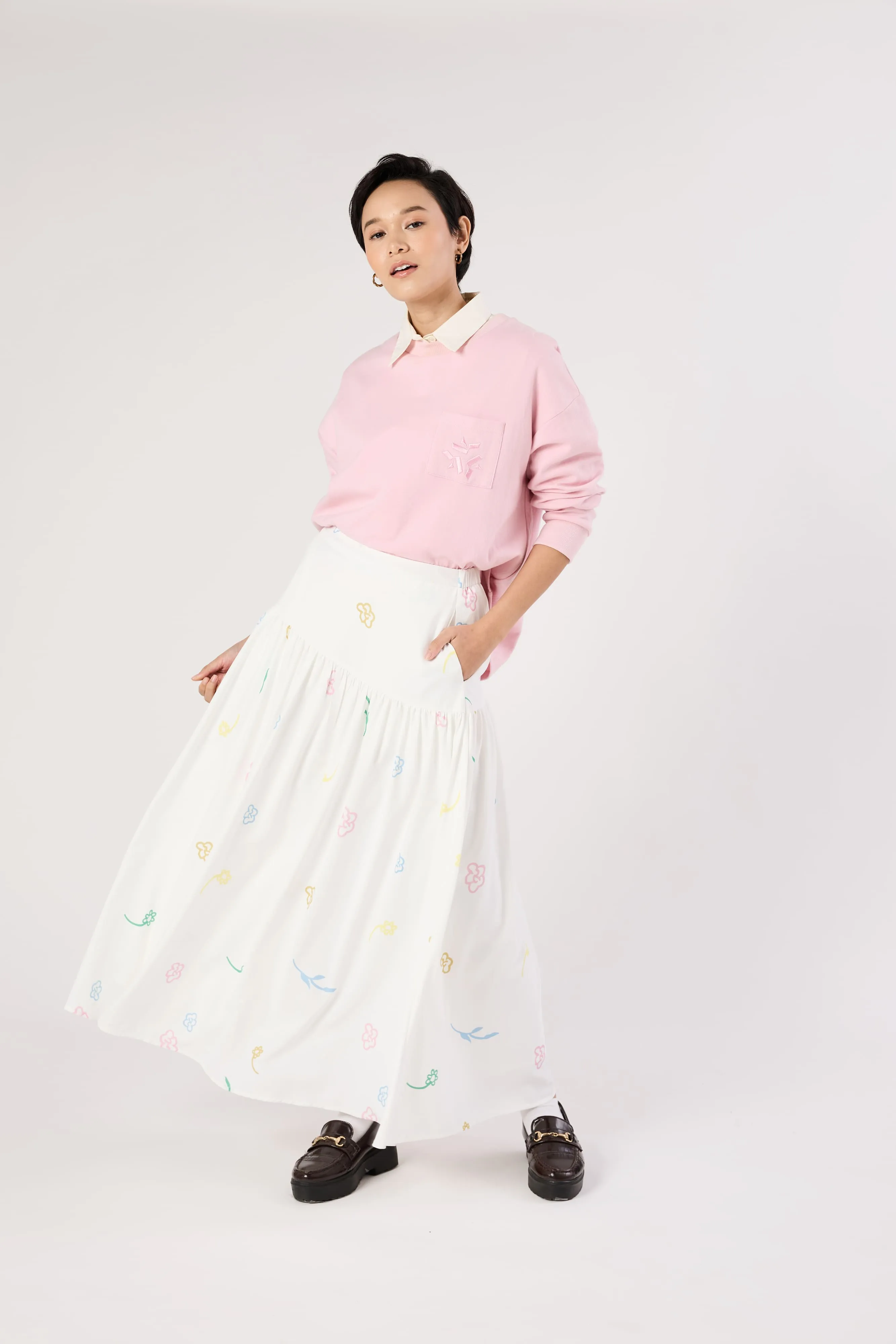 Charlotte White Floral Printed Skirt