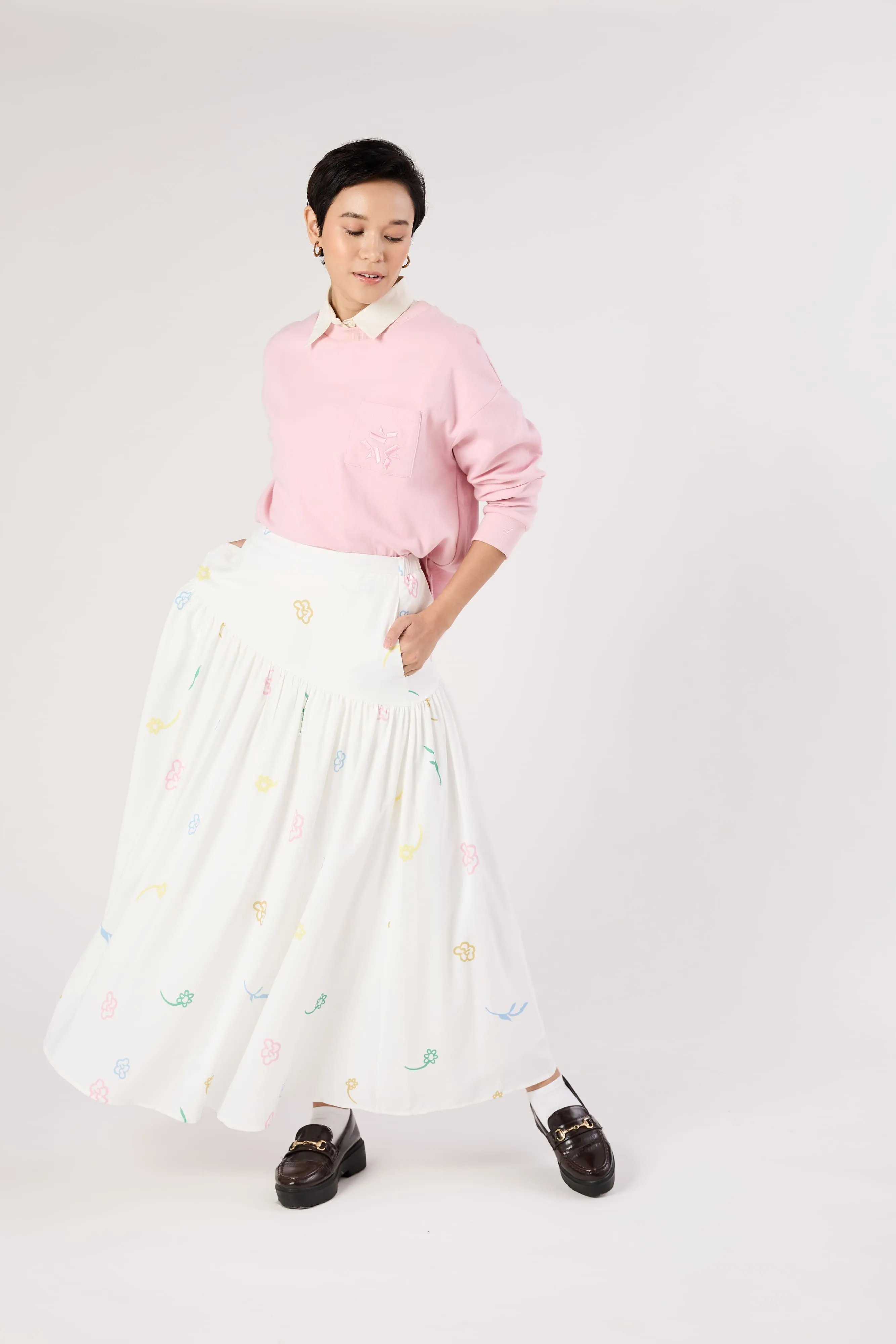Charlotte White Floral Printed Skirt