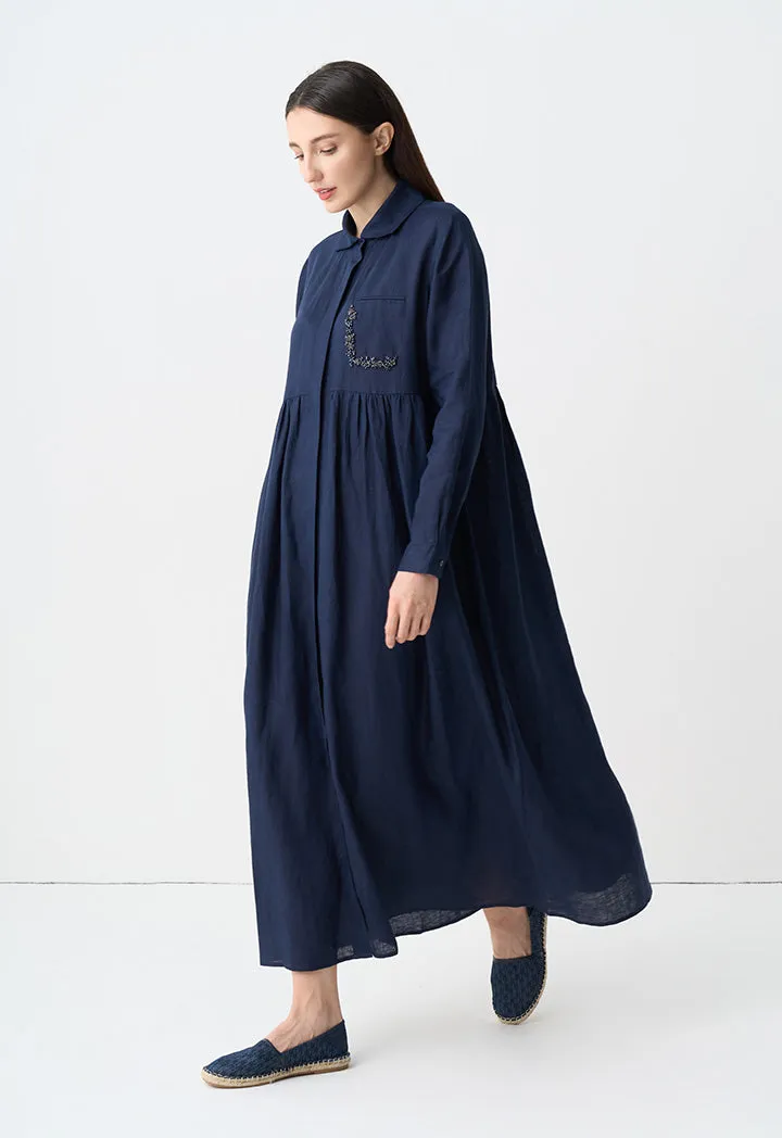 Choice Embellished Rhinestones Maxi Shirt Dress Navy