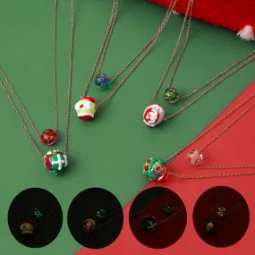 Christmas Luminous Necklace Fashion Niche Christmas Tree Santa Claus Round Bead Double-layer Necklace For Women Jewelry