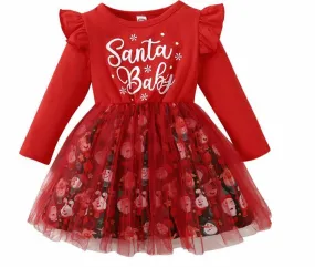 Christmas Snowflake Long Sleeve Letter Mesh Fluffy Stitching Dress