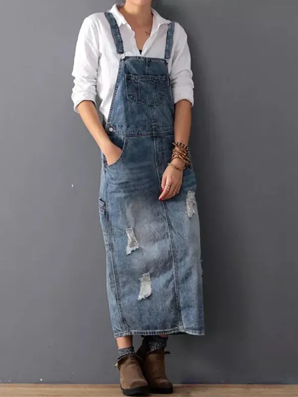Classic Distressed Denim Overall
