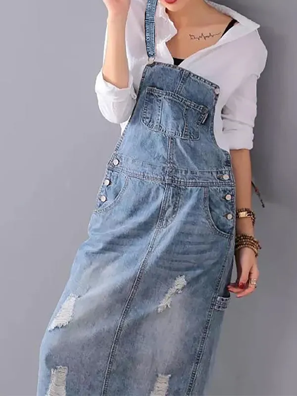 Classic Distressed Denim Overall