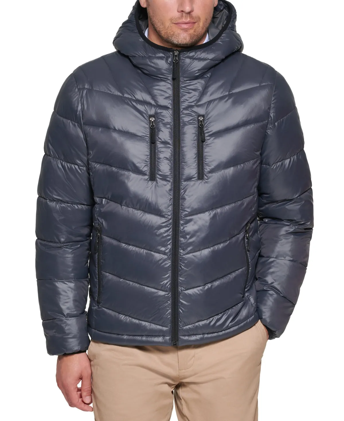 Club Room Mens Puffer Jacket Coat 2XL Grey Hooded Solid
