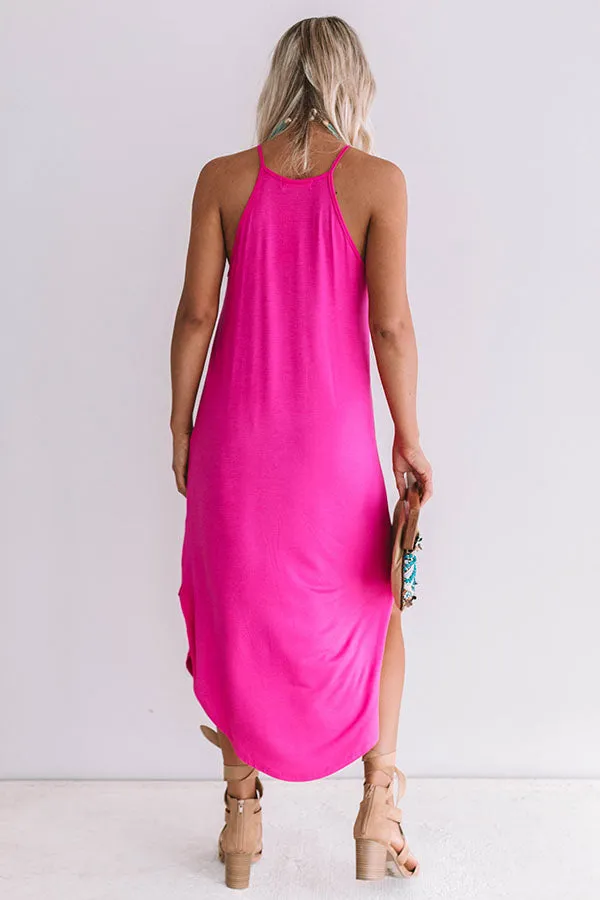 Coasts And Cocktails T-Shirt Midi in Hot Pink