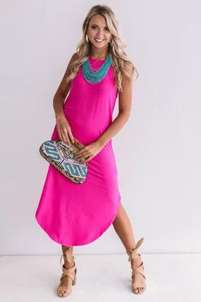 Coasts And Cocktails T-Shirt Midi in Hot Pink