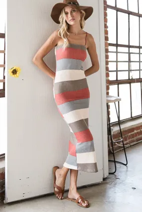 Color-Block Ribbed Bodycon Long Dress