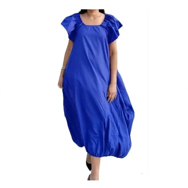 Comfortable Balloon Maxi Dress with Pleated Sleeves